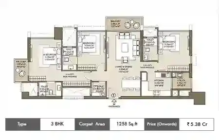 3 BHK-1258 SqFt