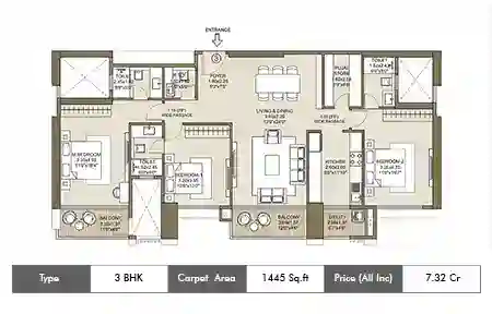 3 BHK-1445  SqFt